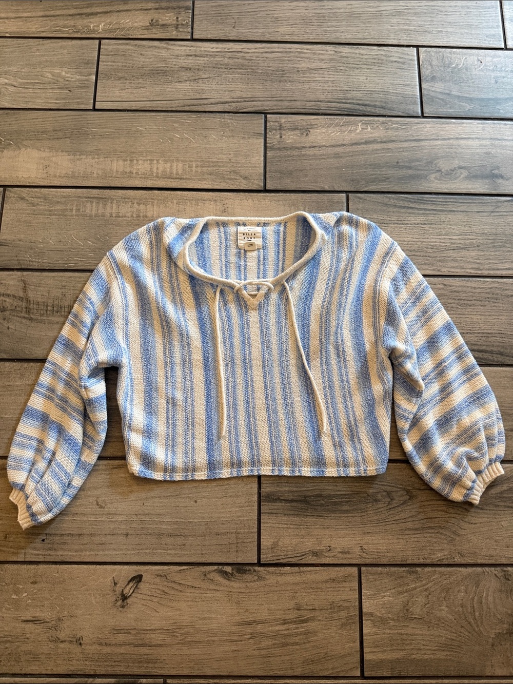Billabong Blue & White Striped Tie-Front Cropped Sweater